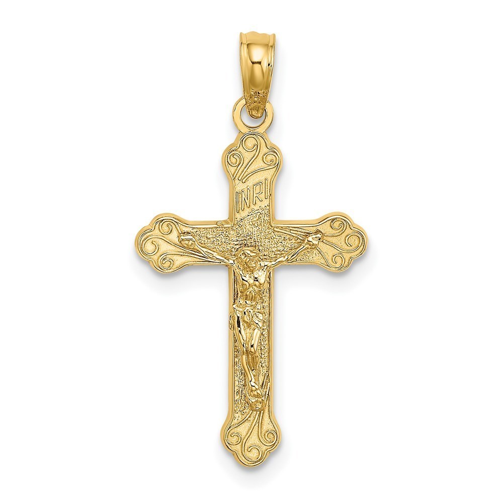Million Charms 14K Inri Crucifix W/ Scroll Tips Necklace Charm Pendant